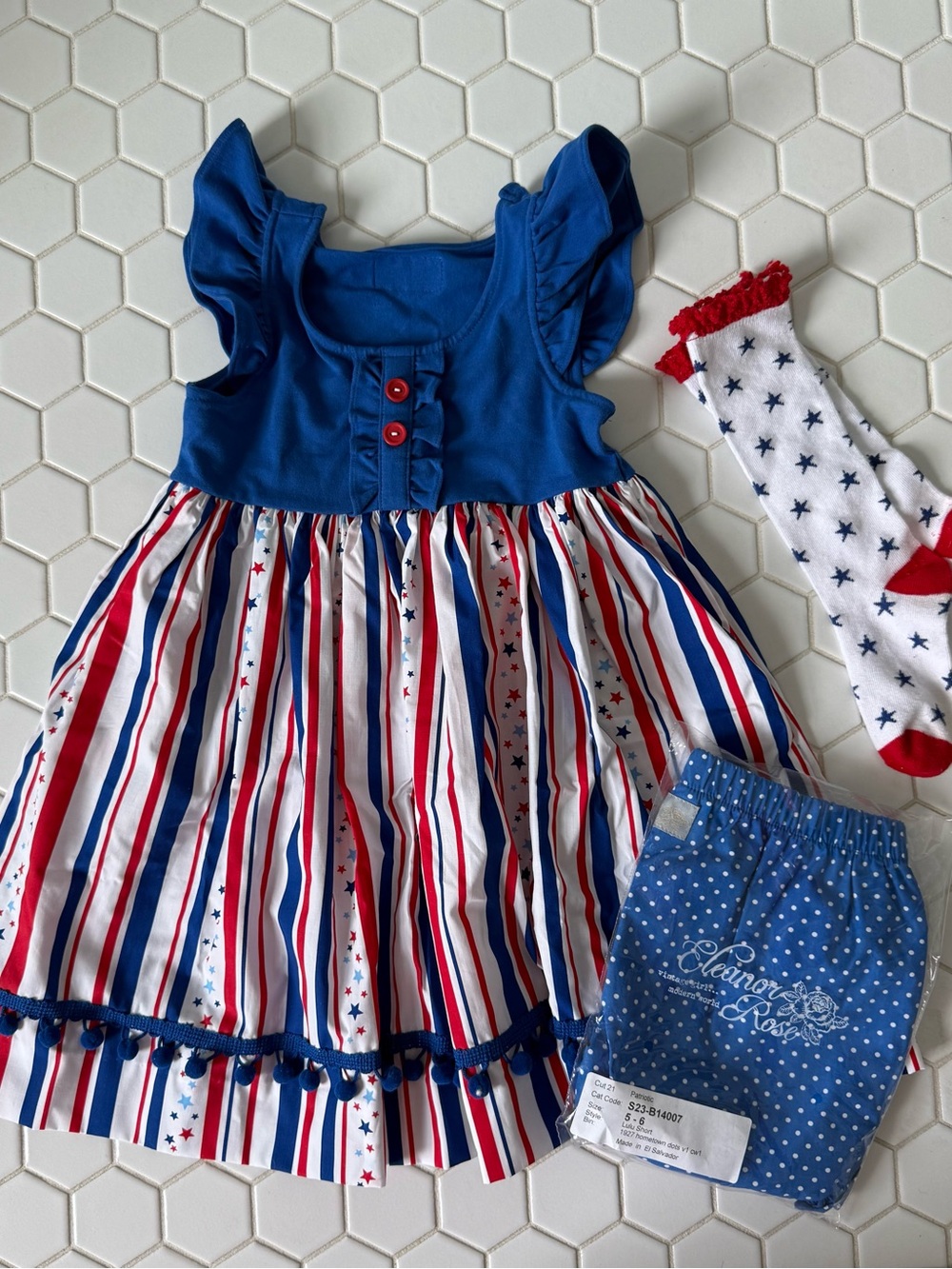Patriotic Blue Ruffle Sleeve Dress